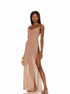 Revolve Michael Costello Shannon Nude Maxi Dress Swim  w/ Double Slits, Medium